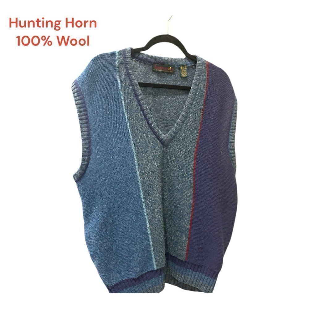 Hunting Horn Wool Sweater Vest in Blue and Purple